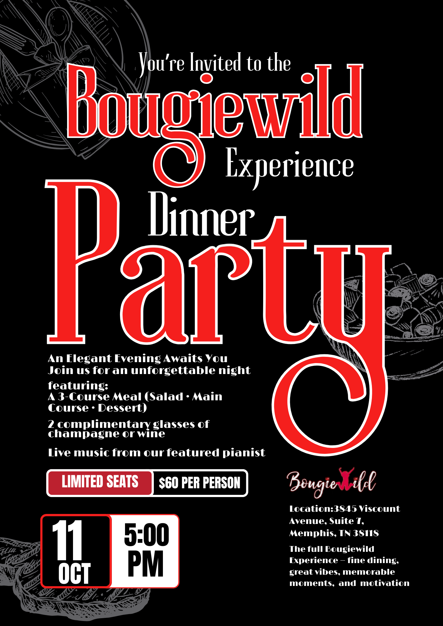The Bougie Wild Experience Dinner Party is an evening of good food for the body and good food for the soul — created especially for women who are ready to step boldly into the next level of their lives.