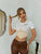 Two-Tone Letter Graphic Pointed Hem Cropped T-Shirt